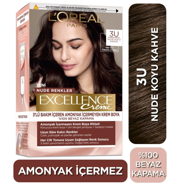 L’oréal Paris Excellence Creme Nude Renkler Saç Boyası – 3U Nude Koyu Kahve