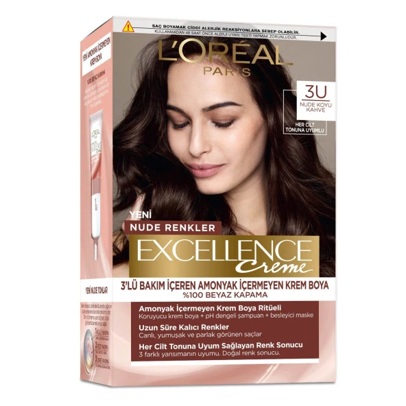 L’oréal Paris Excellence Creme Nude Renkler Saç Boyası – 3U Nude Koyu Kahve - Resim 2