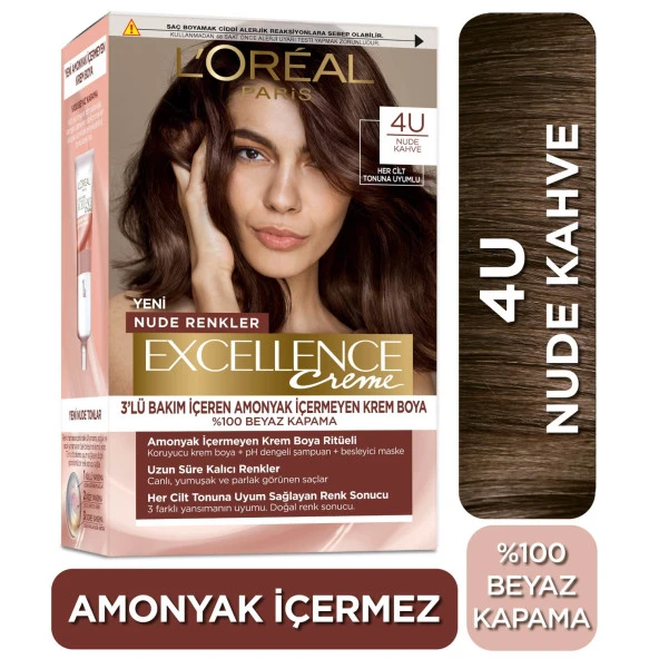 L’Oréal Paris Excellence Creme Nude Renkler Saç Boyası – 4U Nude Kahve