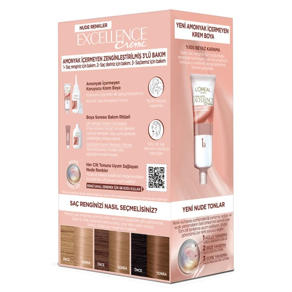 L’Oréal Paris Excellence Creme Nude Renkler Saç Boyası – 8U Nude Koyu Sarı - 3
