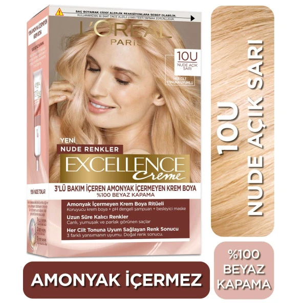 L’oréal Paris Excellence Creme Nude Renkler Saç Boyası – 10U Nude Açık Sarı