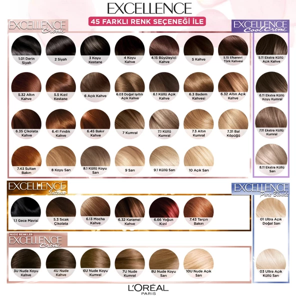 L’Oréal Paris Excellence Creme Nude Renkler Saç Boyası – 6U Nude Koyu Kumral - 7