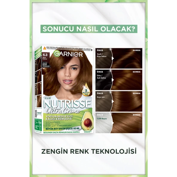 Garnier Nutrisse Yoğun Besleyici Kalıcı Krem Saç Boyası 4.3 Altın Kahve - 3