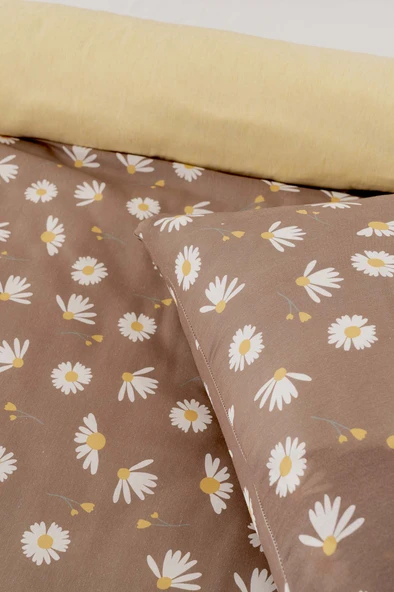 Rivaİstanbul Kahve Papatyalı Tek Kişilik Nevresim Takımı Pamuklu - 5