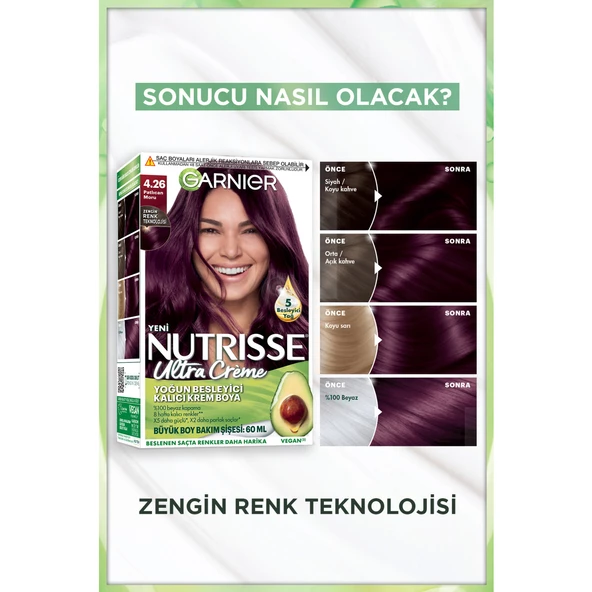Garnier Nutrisse Yoğun Besleyici Kalıcı Krem Saç Boyası 4.26 Patlıcan Moru - 3