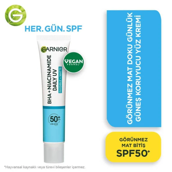 Garnier Saf ve Temiz BHA Niasinamid Günlük Güneş Koruyucu Fluid Yüz Kremi SPF50+ 40ml