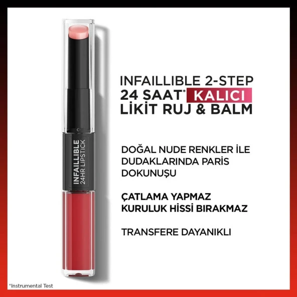 L'oréal Paris Infaillible 2-Step 24 Saat Kalıcı Likit Ruj & Balm - 501 Timeless Red - 2