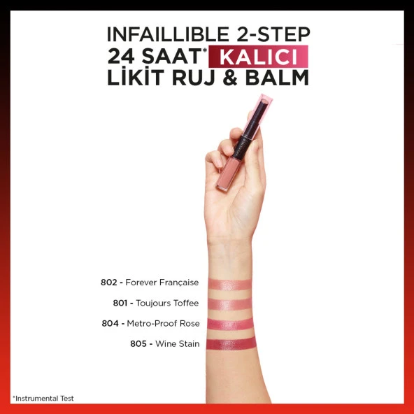 L'Oréal Paris Infaillible 2-Step 24 Saat Kalıcı Likit Ruj & Balm - 801 Toujours Toffee - 6
