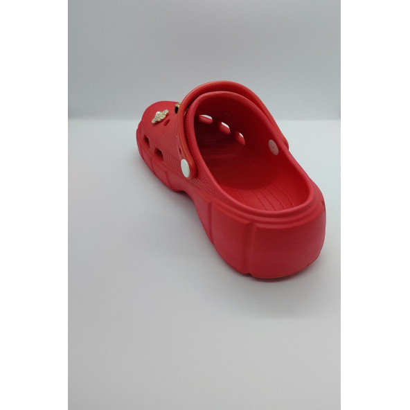 Yüksek Ölçekli Taşlı Sandalet Terlik Günlük Samba Kırmızı - Resim 3