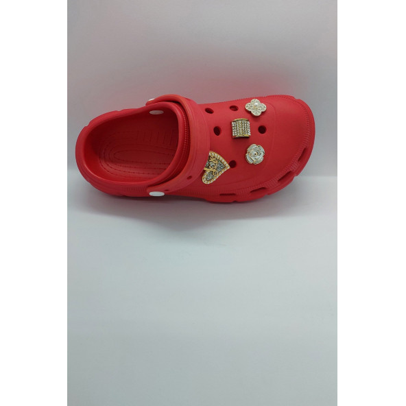Yüksek Ölçekli Taşlı Sandalet Terlik Günlük Samba Kırmızı - Resim 4