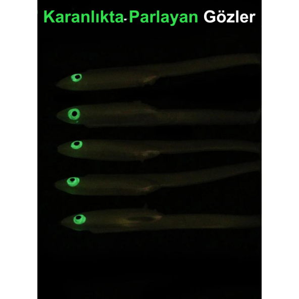 Eagenset Silikon Balık Fosforlu Karanlıkta Parlayan Glow Gözler 5,5 cm Yapay Yem Olta Takımı, Çapari, Jig, Yapım Malzemesi - 5