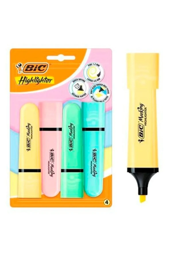 BİC 517953 MARKING FLAT HIGHLIGHTER 4'LÜ BLİSTER PASTEL