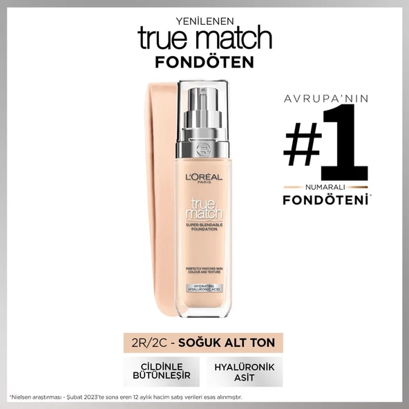 L'Oréal Paris True Match Bakım Yapan Fondöten - 2C Soğuk Alt Ton