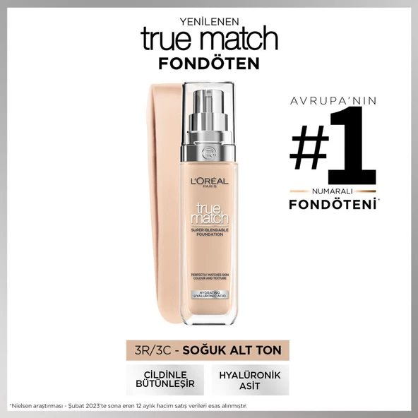 L'Oréal Paris True Match Bakım Yapan Fondöten - 3C Soğuk Alt Ton