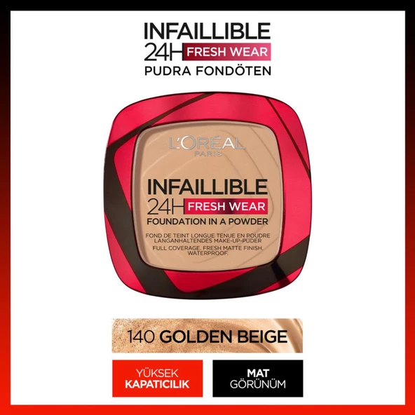 L'Oréal Paris Infaillible 24H Fresh Wear Pudra Fondöten 140 Golden Beige - 2