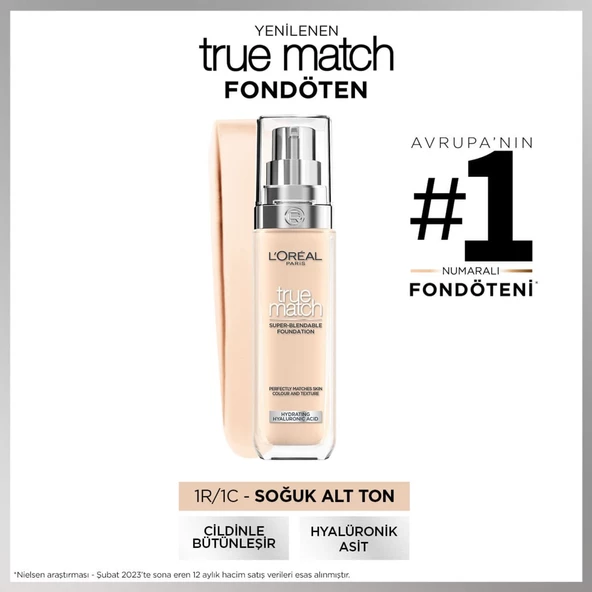 L'Oréal Paris True Match Bakım Yapan Fondöten - 1C Soğuk Alt Ton