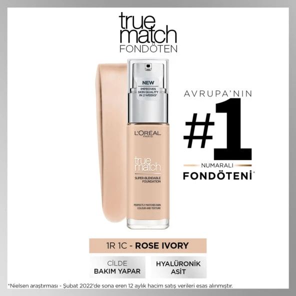 Loreal Paris True Match Foundation 1R1C Rose Ivory 30 ml Nemlendirme Etkili Fondöten