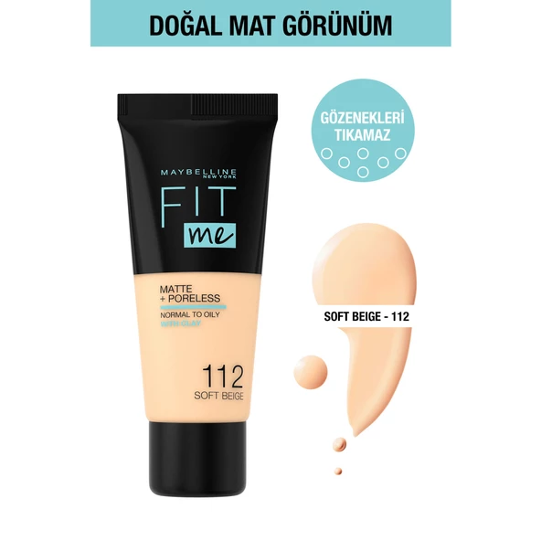 Maybelline New York Fit Me Matte+Poreless Fondöten - 112 Soft Beige