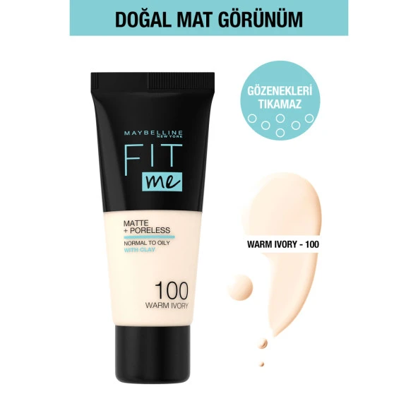 Maybelline New York Fit Me Matte+Poreless Fondöten - 100 Warm Ivory