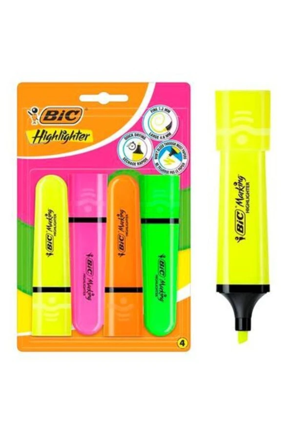 BİC 517952 MARKING FLAT HIGHLIGHTER 4'LÜ BLİSTER
