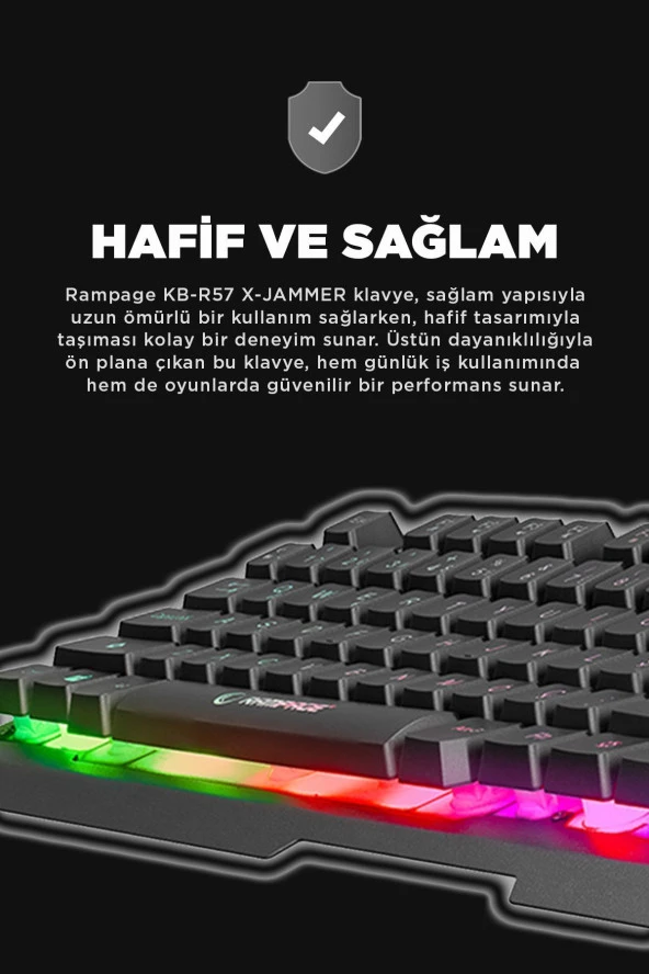 Rampage Kb-R57 X-jammer Gökkuşağı Aydınlatmalı Usb Tam Türkçe Gaming Oyuncu Klavyesi - 4