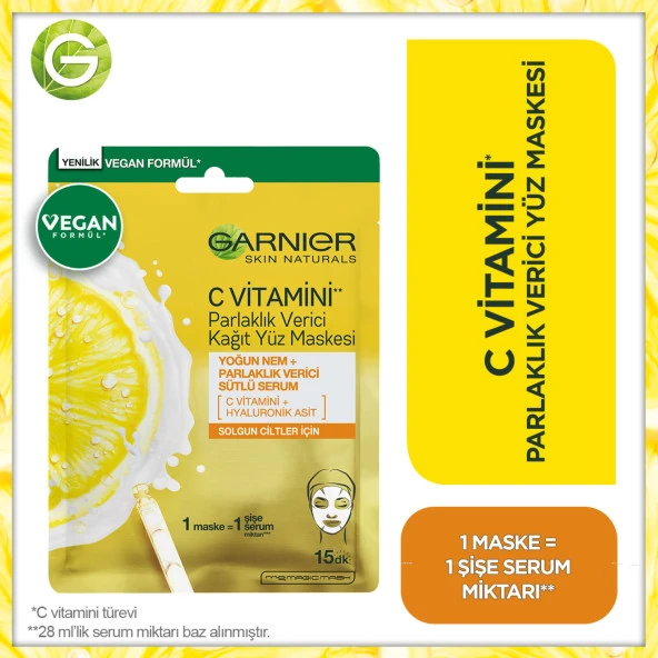 Garnier C Vitamini Parlaklık Verici Kağıt Yüz Maskesi