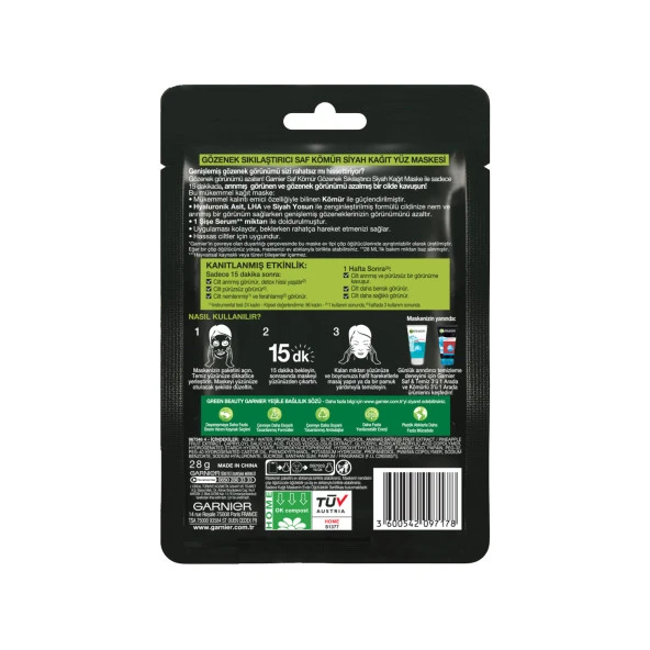 Garnier Skin Naturals Kömürlü Kağıt Yüz Maskesi Siyah Yosun - Resim 2