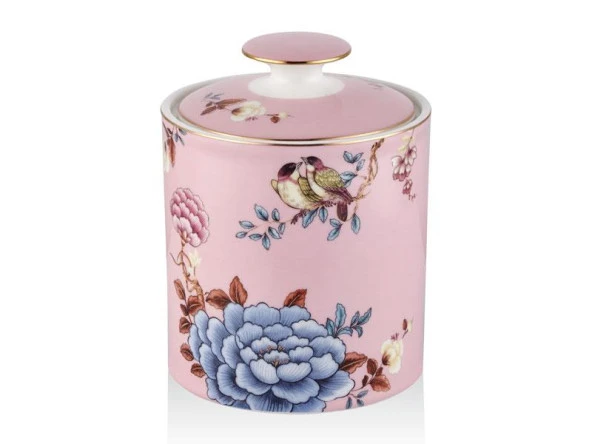 Lamedore Floral Pink Büyük Boy Kapaklı Kavanoz 12x16 cm 1LIN-CA014L