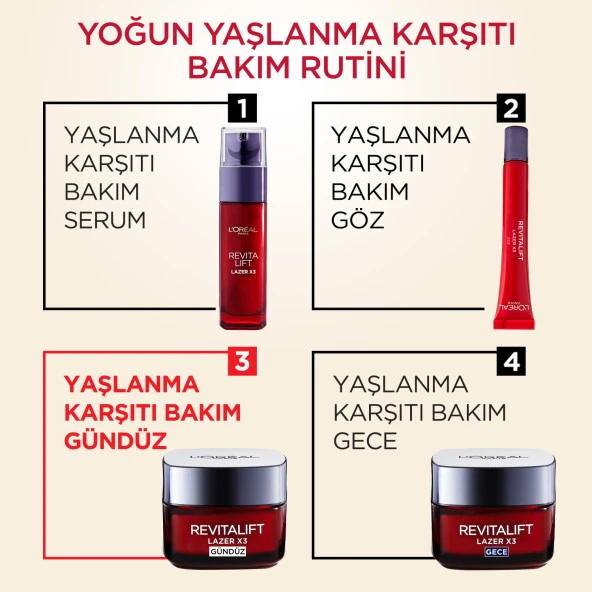 L'Oréal Paris Revitalift Lazer X3 Yoğun Yaşlanma Karşıtı Gündüz Bakım Kremi 40-60 yaş - Resim 8