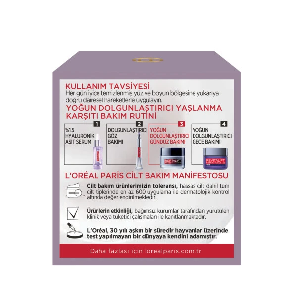 L'Oréal Paris Revitalift Filler Yoğun Dolgunlaştırıcı Yaşlanma Karşıtı Gündüz Kremi 50ml - Hyaluronik Asit - Resim 4