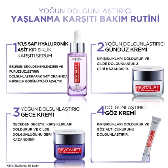 L'Oréal Paris Revitalift Filler Yoğun Dolgunlaştırıcı Yaşlanma Karşıtı Gündüz Kremi 50ml - Hyaluronik Asit - Resim 7