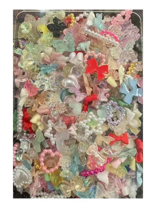 3D Tırnak Süsleri Tırnak Charmları  Kurdele Kalp Gül Ayıcık Nail Charms Nail Art Objeleri 500 Adet ürün görseli 1