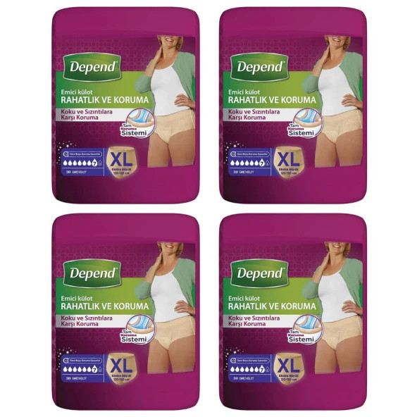 Depend Ekstra Büyük Boy XL Beden 30'lu 4 Paket Kadın Emici Külot