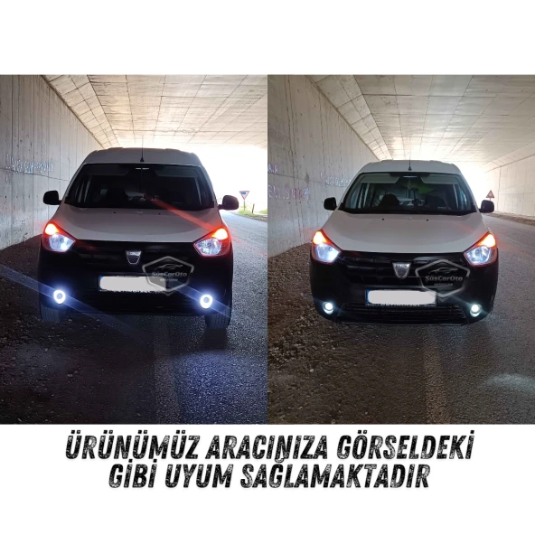 Dacia Lodgy 2012-2022 Uyumlu Üniversal Mercekli Angel Sis Farı Metal Su Geçirmez 76 mm Sarı Halkalı Gündüz Farı Angel Eyes 2 Adet - 5