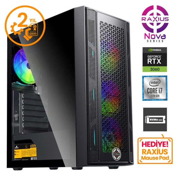 RaXius Nova G1 i7 3060-17FF12 i7-11700F 16GB 1TBSSD RTX3060 W11P Gaming Masaüstü Bilgisayar