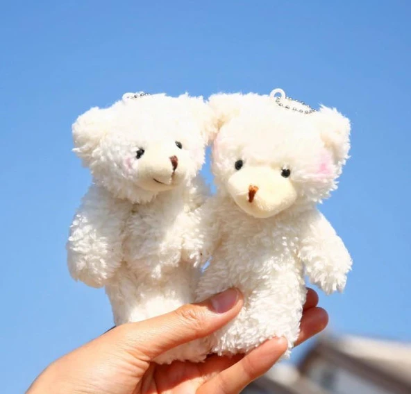 Nettenevime Sevimli Peluş Pembe Yanaklı Beyaz Ayıcık Anahtarlık Çanta Süsü 12cm - 3