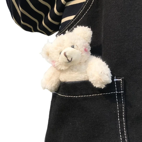 Nettenevime Sevimli Peluş Pembe Yanaklı Beyaz Ayıcık Anahtarlık Çanta Süsü 12cm - 7