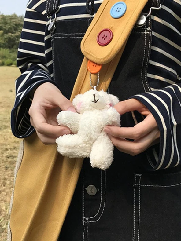 Nettenevime Sevimli Peluş Pembe Yanaklı Beyaz Ayıcık Anahtarlık Çanta Süsü 12cm - 8