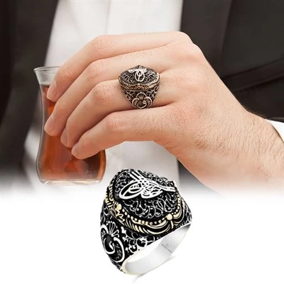 Tuğra Desenli Gümüş Erkek Yüzük - 4