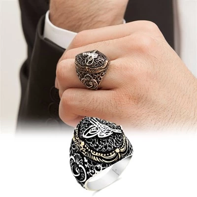 Tuğra Desenli Gümüş Erkek Yüzük - 6