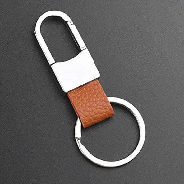 Lüks Derili Kancalı Kahverengi Anahtarlık - 2