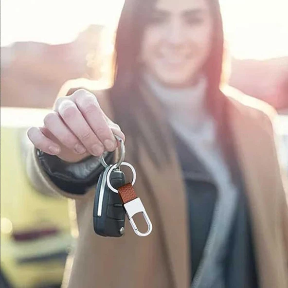 Lüks Derili Kancalı Kahverengi Anahtarlık - 4