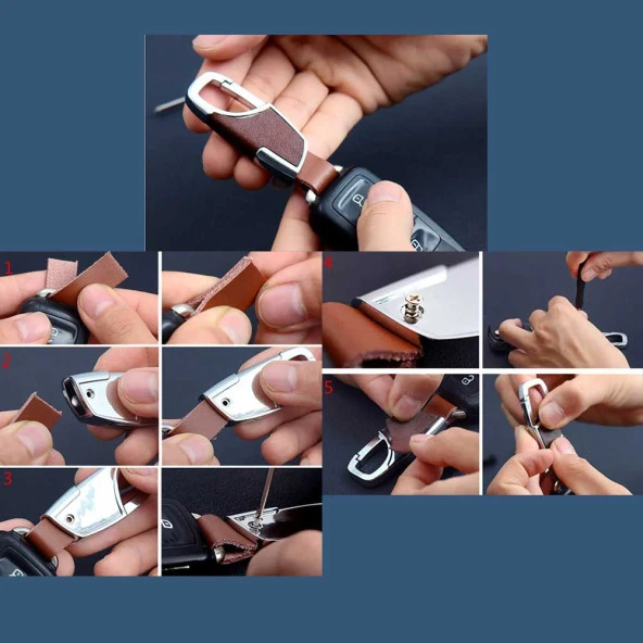 Lüks Derili Kancalı Kahverengi Anahtarlık - 5