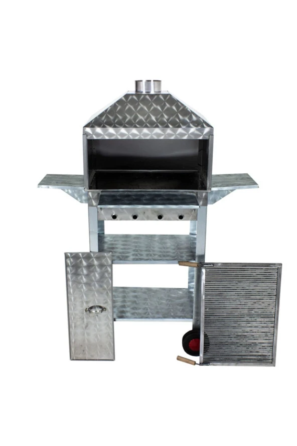 Mth-28 Lüx Davlumbazlı Kapaklı Bacalı Maltız Izgaralı Mangal (4 Tekerlekli) - Resim 3