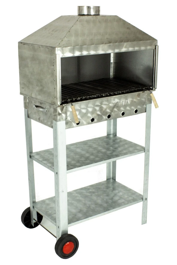 Davlumbazlı Bacalı Lama Izgaralı Krom Mangal (2 Tekerlekli) Mth-239