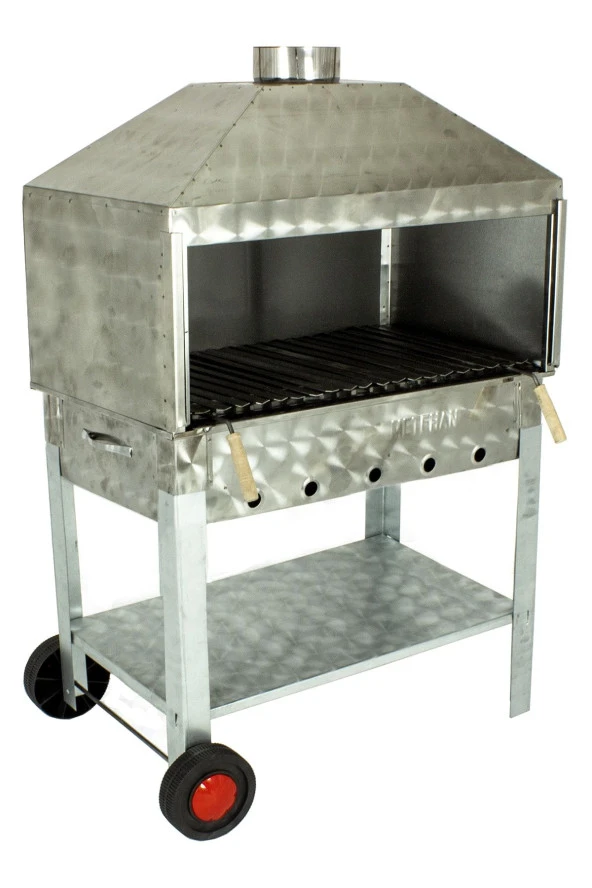 Davlumbazlı Bacalı Lama Izgaralı Krom Mangal (2 Tekerlekli) Mth-293