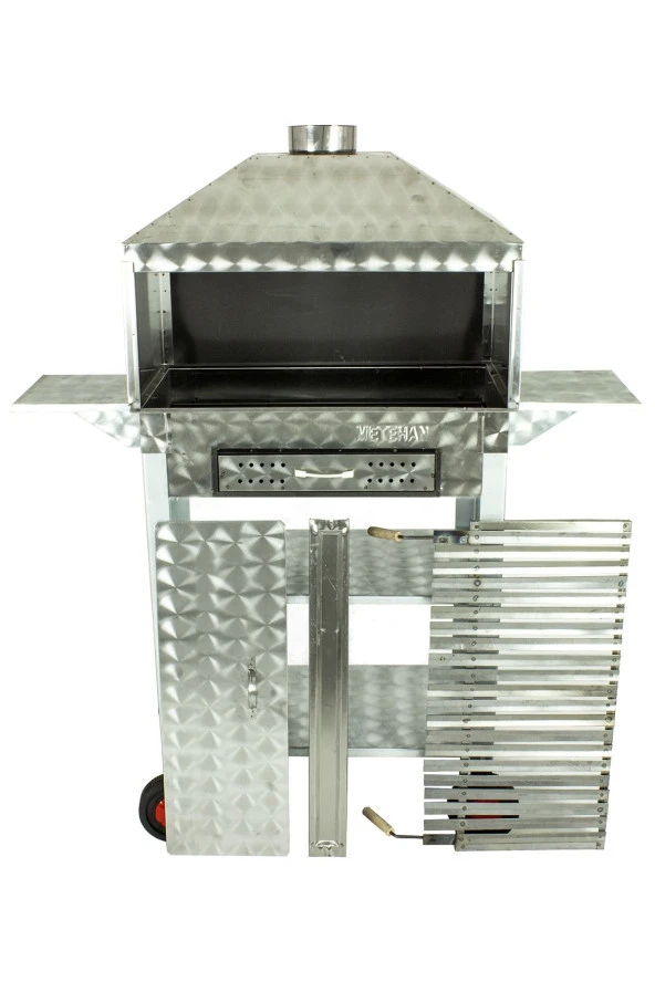 Davlumbazlı Bacalı Lama Izgaralı Çekmeceli Kanatlı Krom Mangal (4 Tekerlekli) Mth-273 - Resim 2