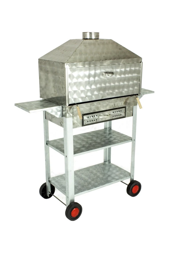 Davlumbazlı Bacalı Lama Izgaralı Çekmeceli Kanatlı Krom Mangal (4 Tekerlekli) Mth-273 - Resim 3