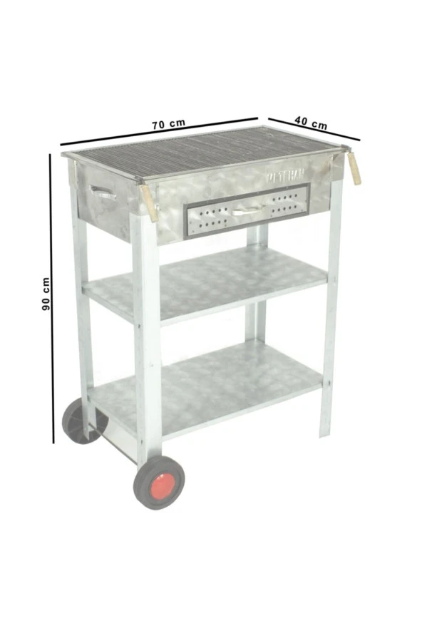 Battal Boy Çekmeceli Maltız Izgaralı Krom Mangal (2 Tekerlekli) Mth-253 - Resim 3