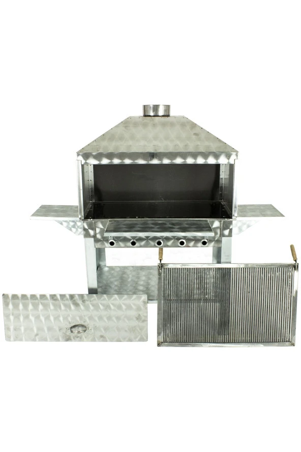 Davlumbazlı Bacalı Maltız Izgaralı Kanatlı Lüx Krom Mangal (2 Tekerlekli) Mth-300 - Resim 3